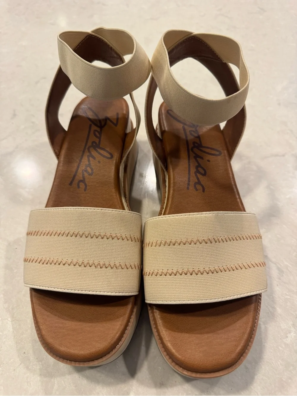 Platform Sandal in Beige Cream - Women's Elastic Strap